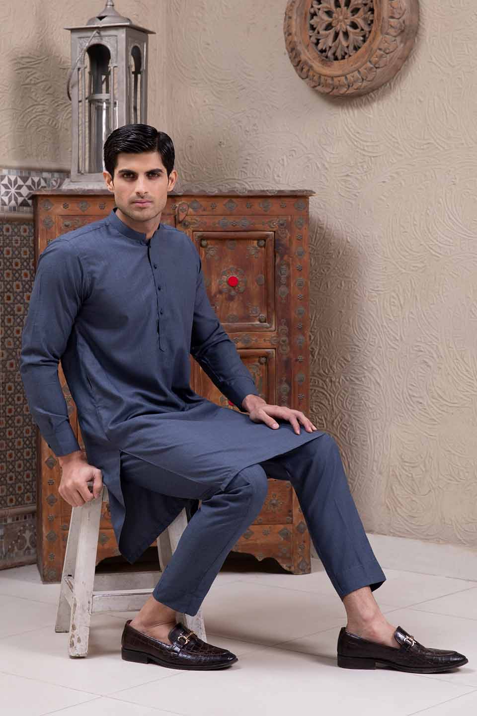 WASH & WEAR KURTA PYJAMA 24841 BLUE