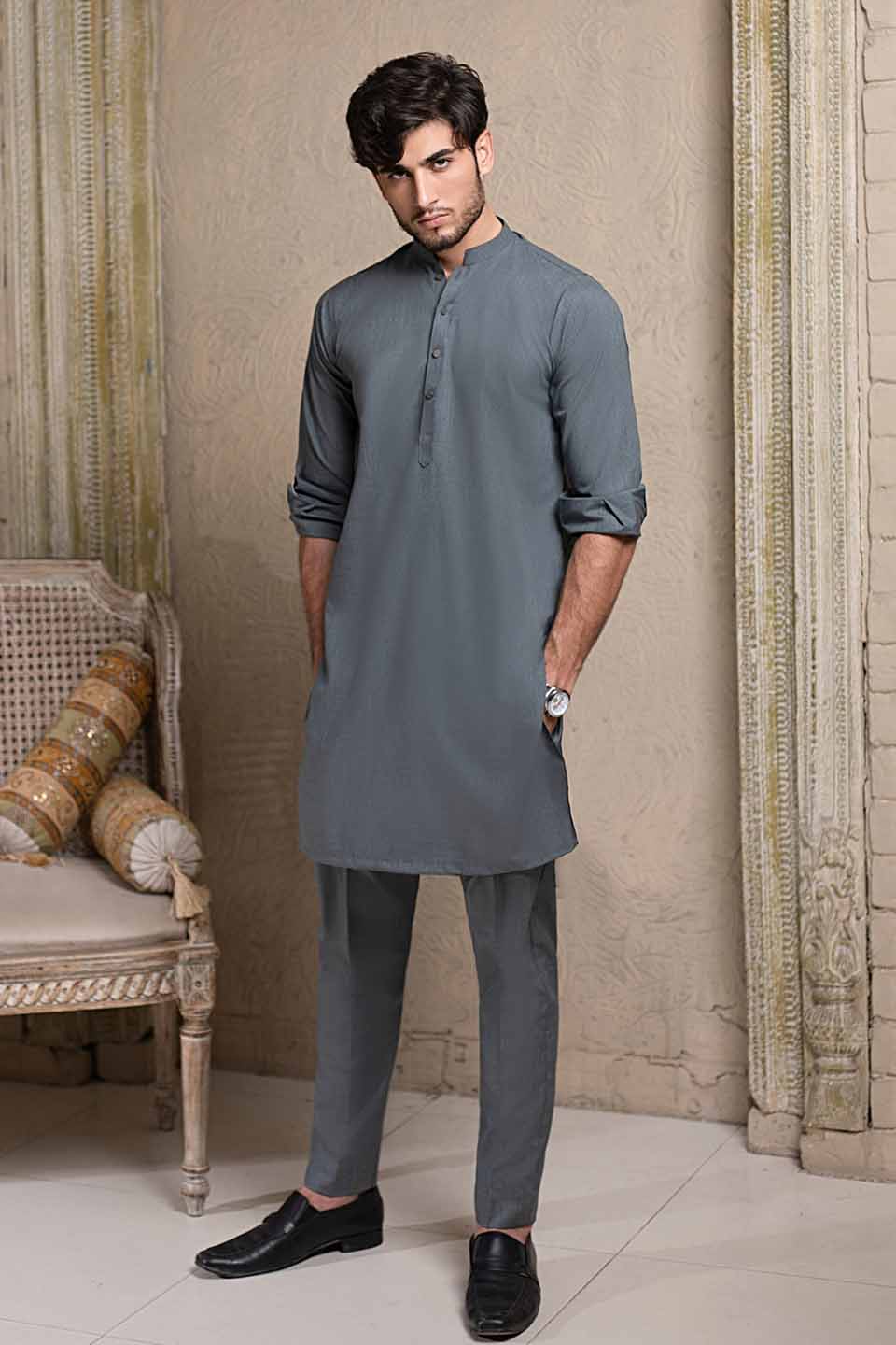 WASH & WEAR KURTA PYJAMA 24841 GREY