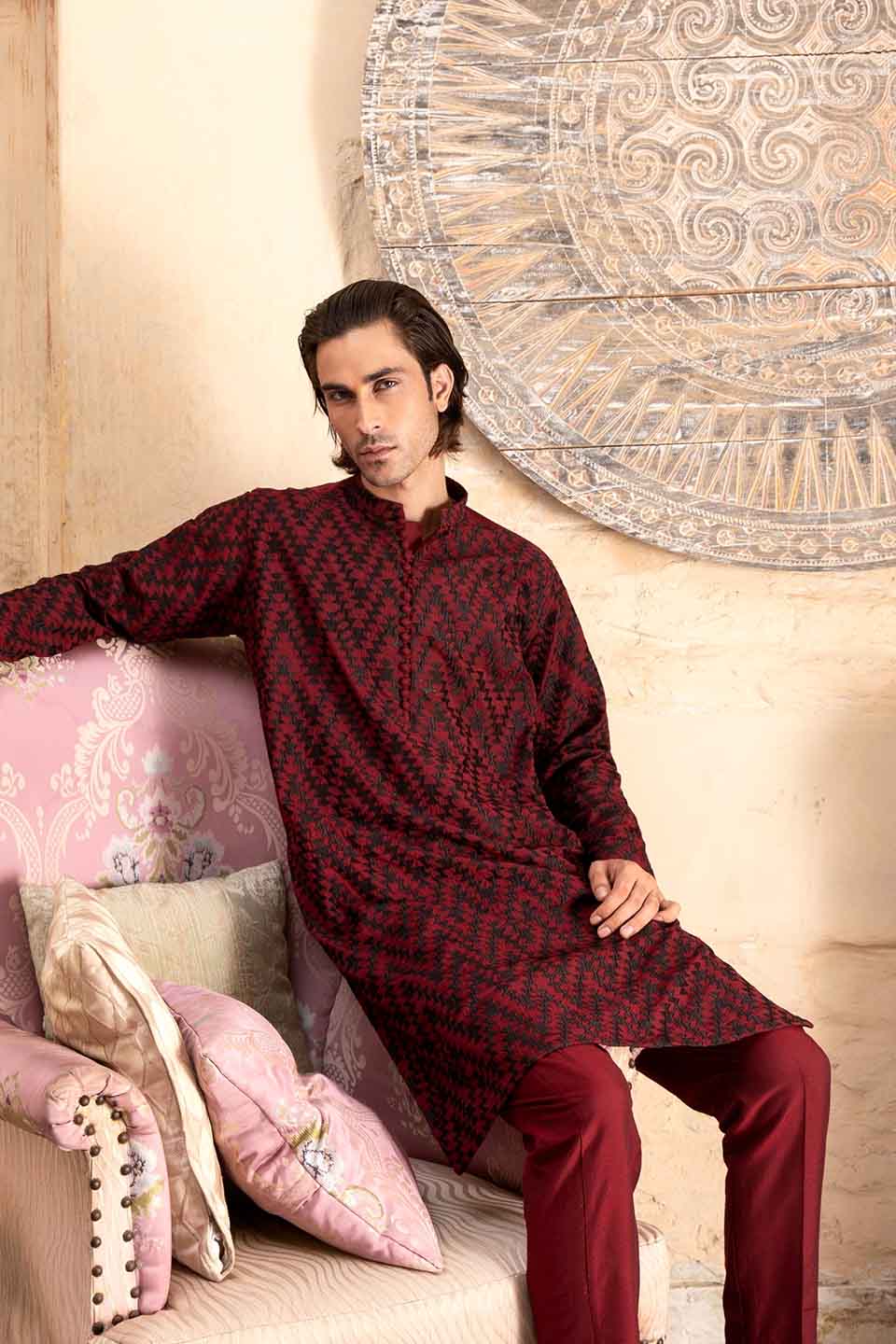 FANCY KURTA PYJAMA  MAROON 24845