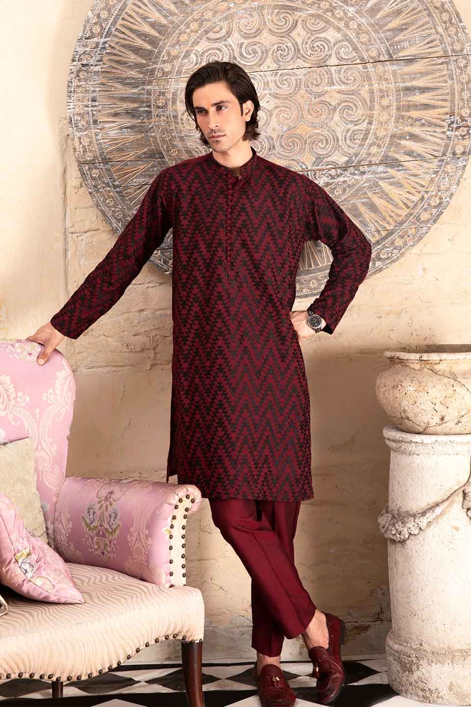 FANCY KURTA PYJAMA  MAROON 24845