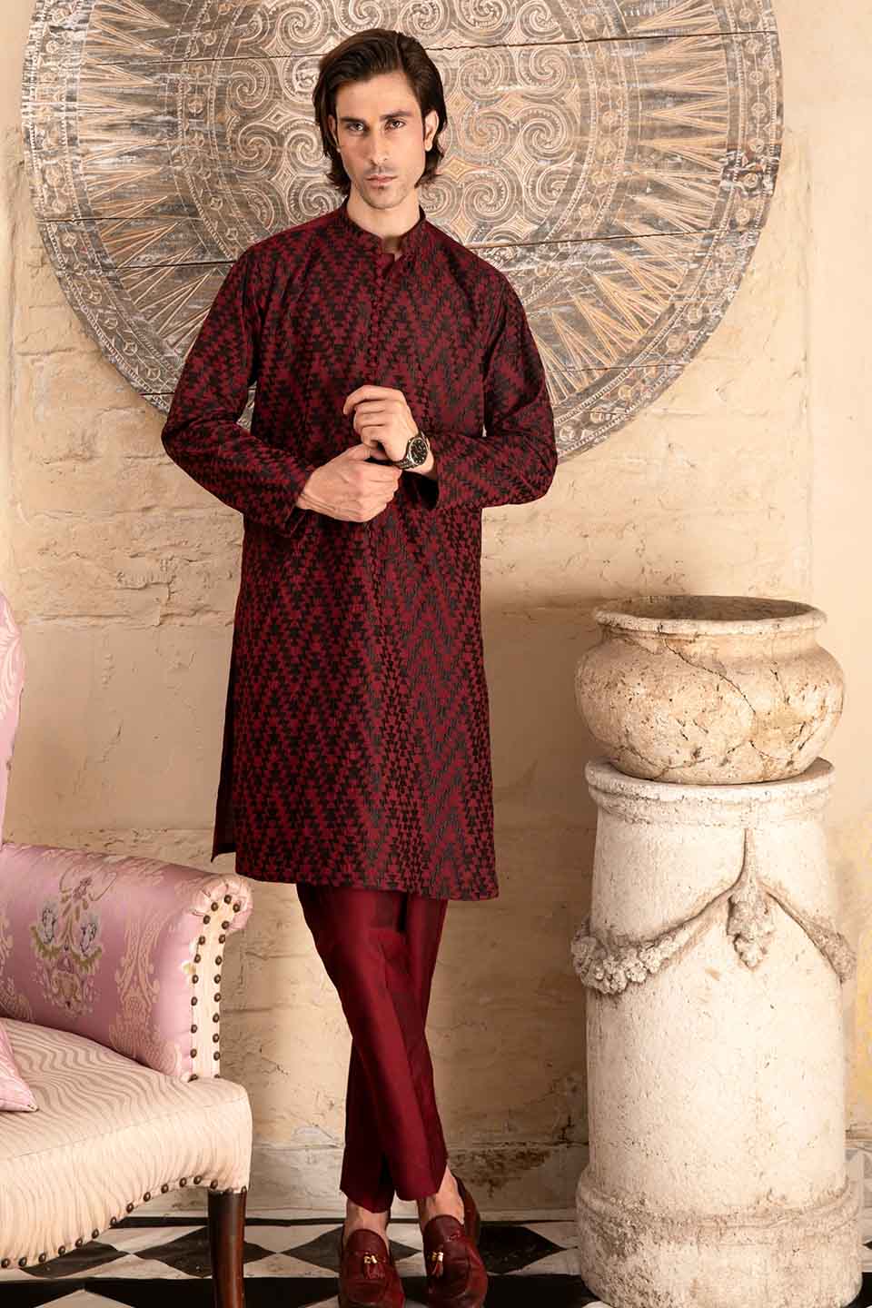 FANCY KURTA PYJAMA  MAROON 24845