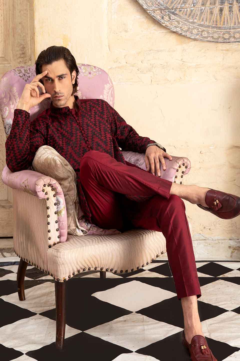 FANCY KURTA PYJAMA  MAROON 24845