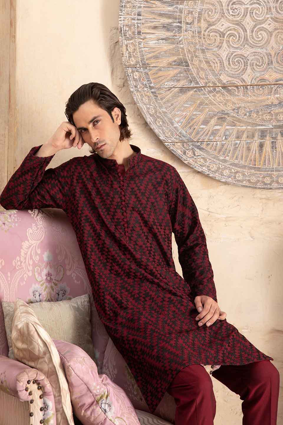 FANCY KURTA PYJAMA  MAROON 24845