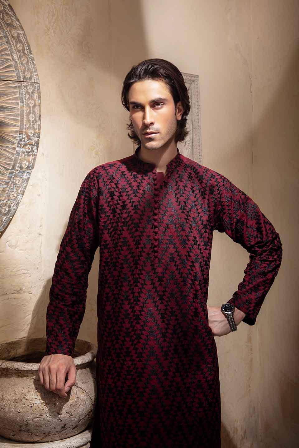 FANCY KURTA PYJAMA  MAROON 24845