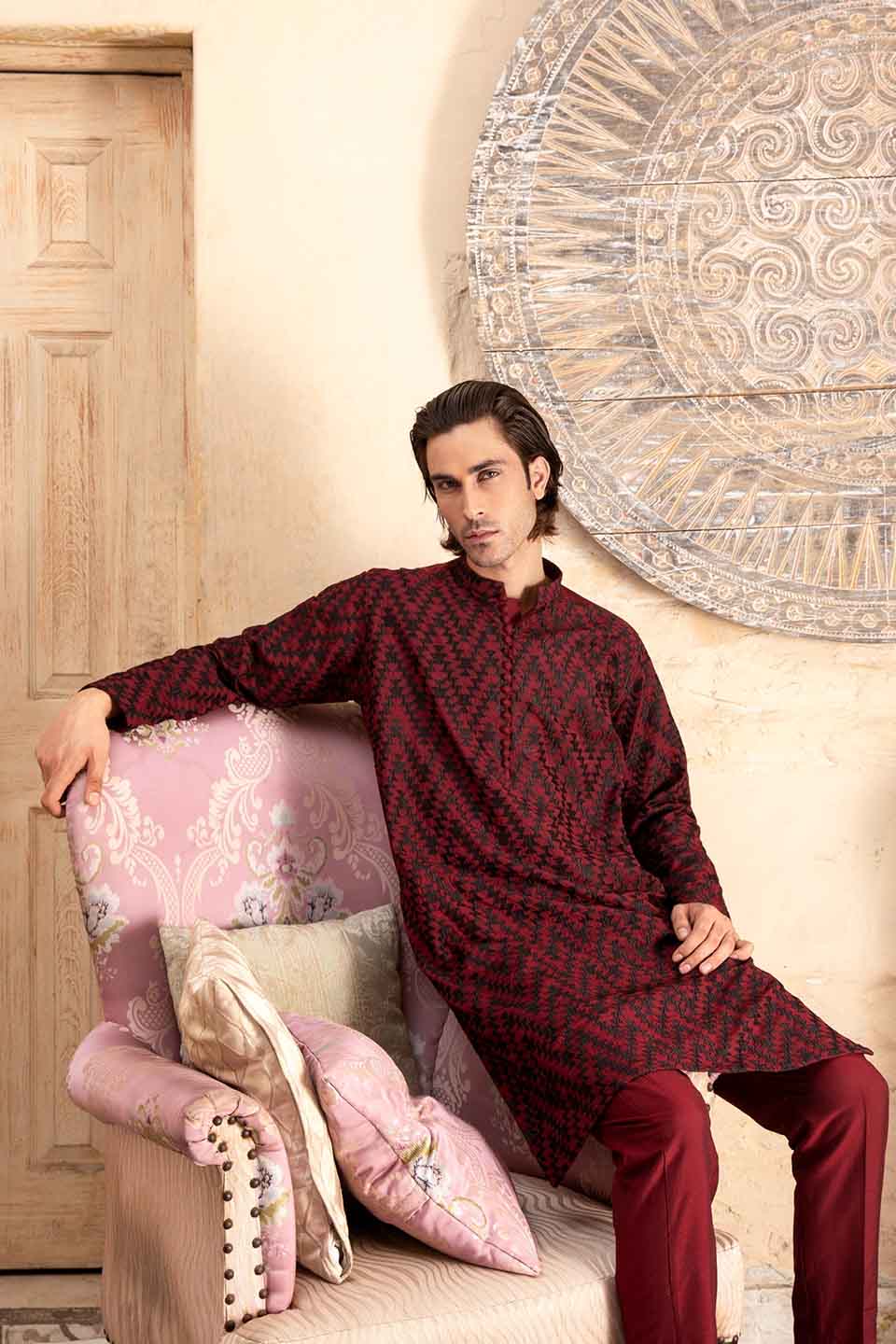 FANCY KURTA PYJAMA  MAROON 24845