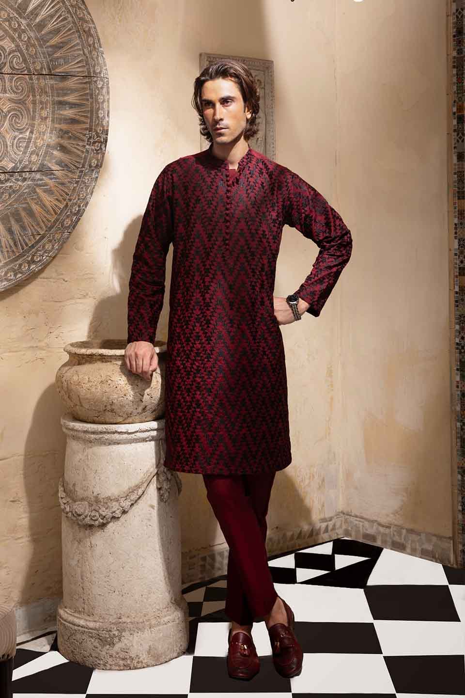 FANCY KURTA PYJAMA  MAROON 24845