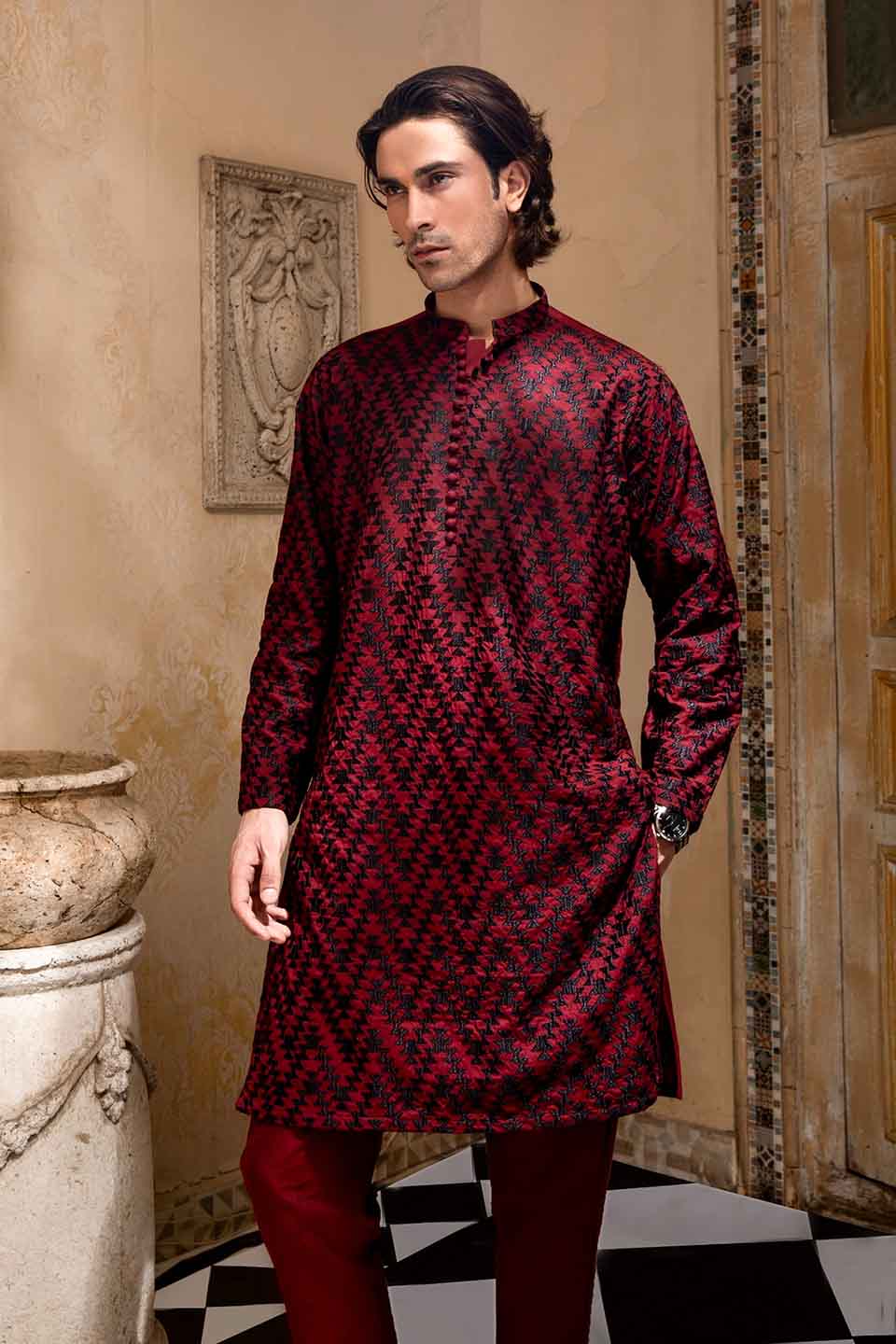 FANCY KURTA PYJAMA  MAROON 24845