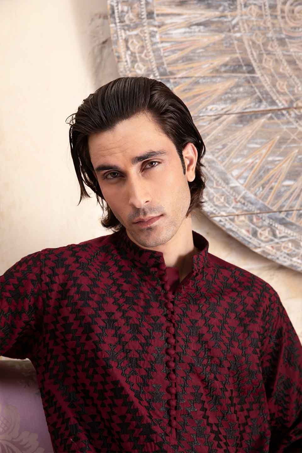 FANCY KURTA PYJAMA  MAROON 24845