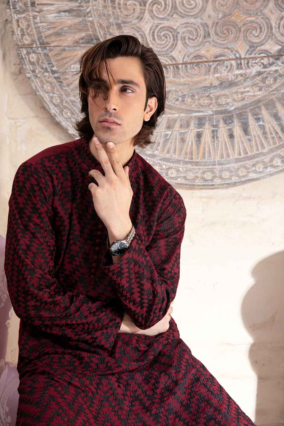 FANCY KURTA PYJAMA  MAROON 24845