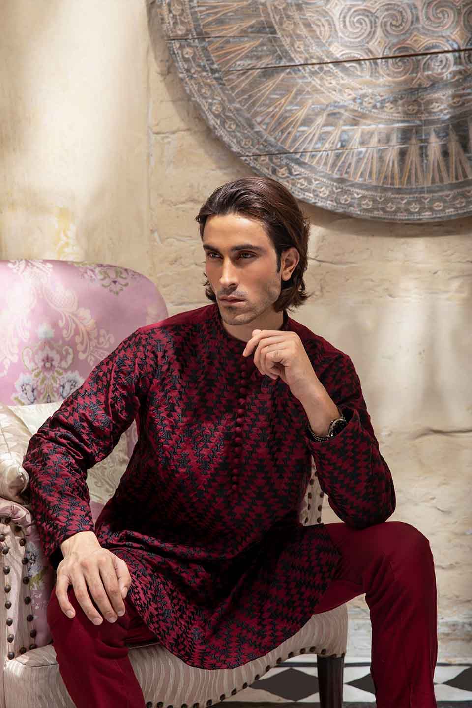 FANCY KURTA PYJAMA  MAROON 24845