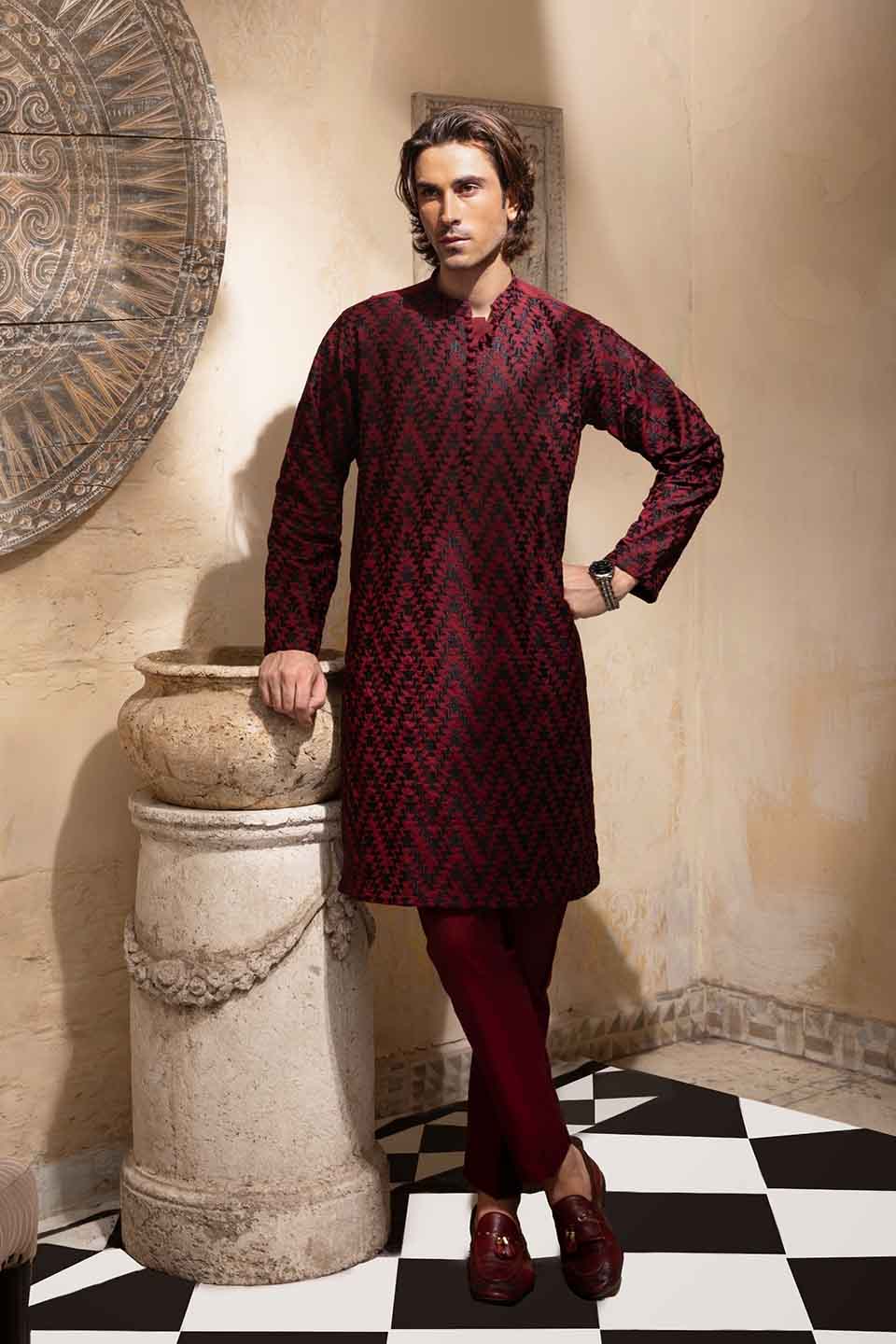 FANCY KURTA PYJAMA  MAROON 24845