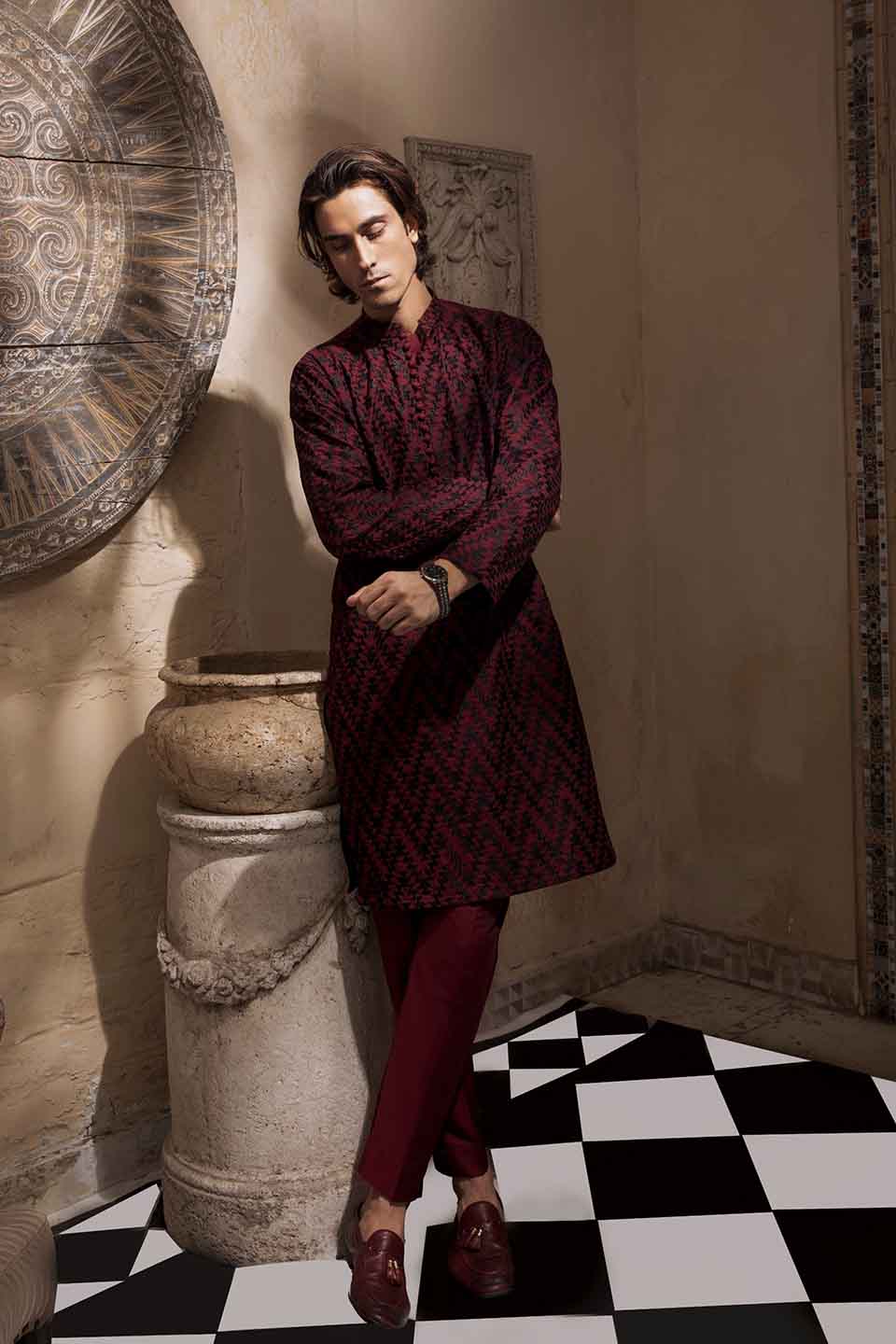 FANCY KURTA PYJAMA  MAROON 24845