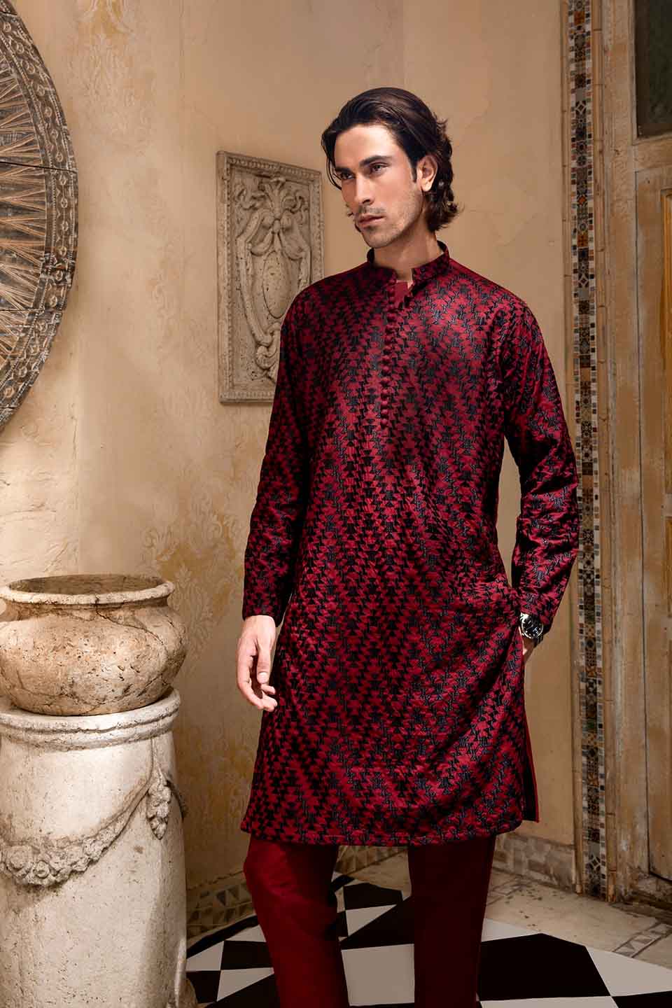 FANCY KURTA PYJAMA  MAROON 24845