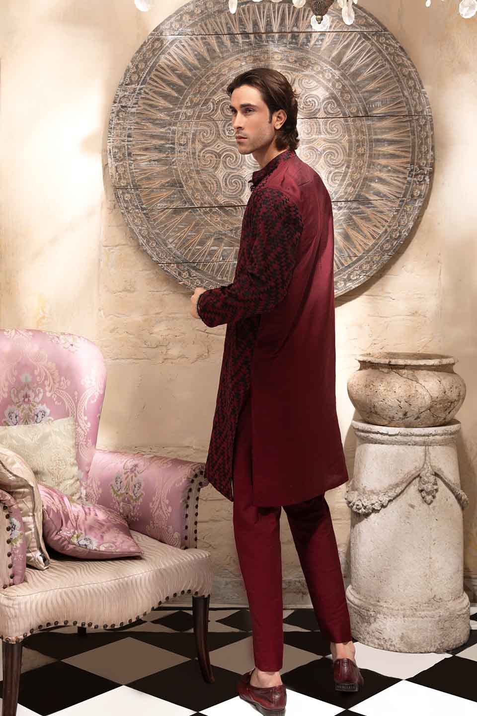 FANCY KURTA PYJAMA  MAROON 24845