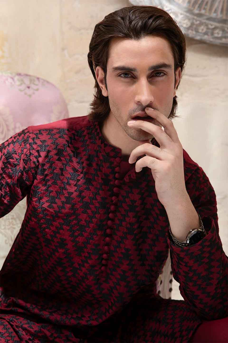 FANCY KURTA PYJAMA  MAROON 24845