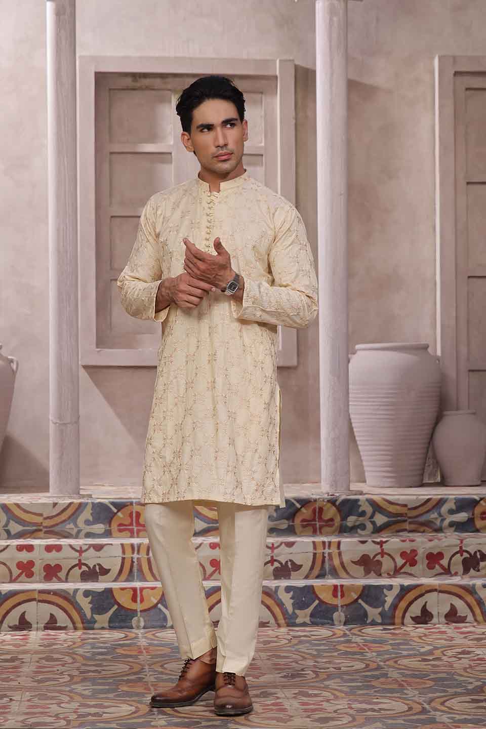 Kurta Pyjama with Prince Coat Combine Set