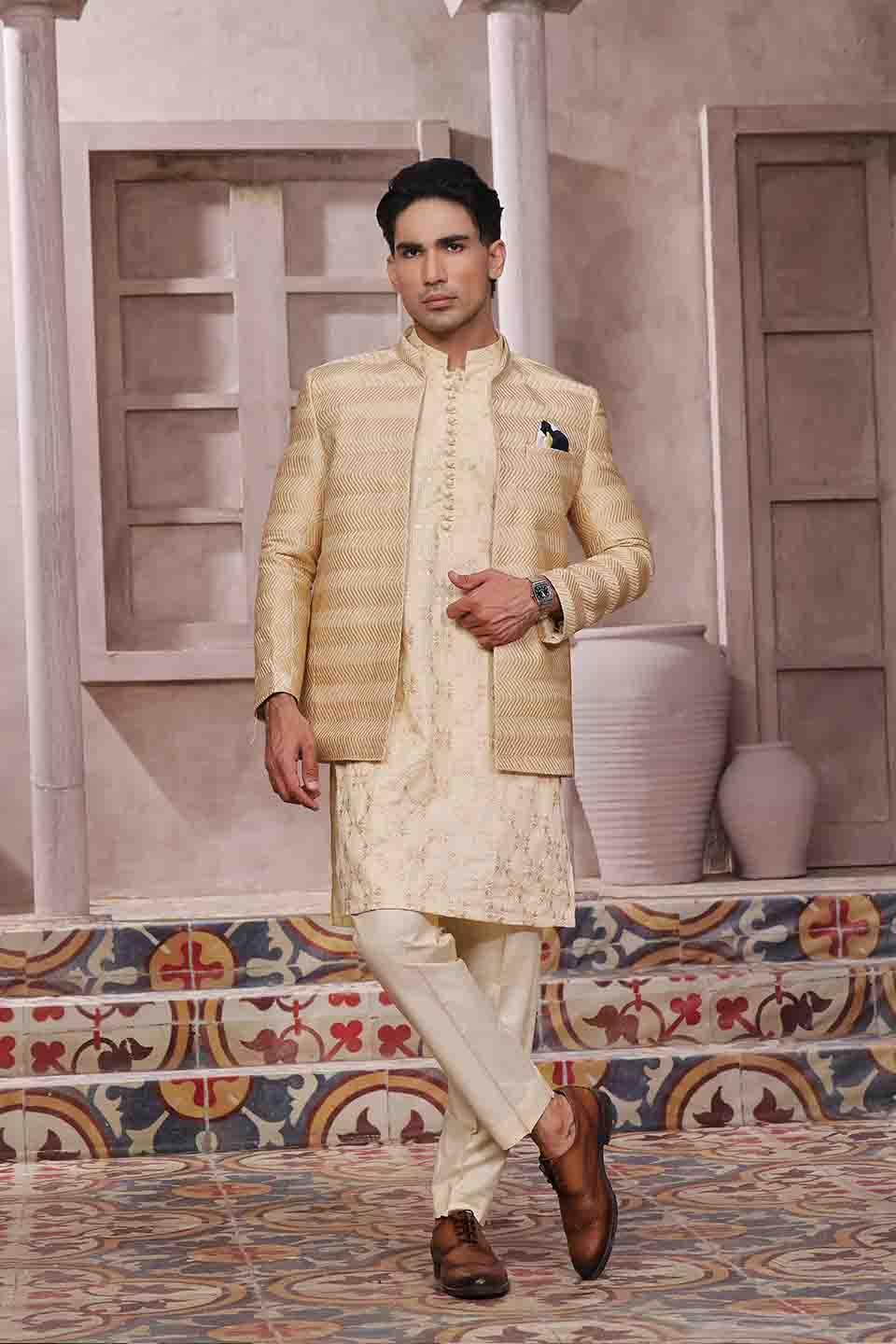 Kurta Pyjama with Prince Coat Combine Set