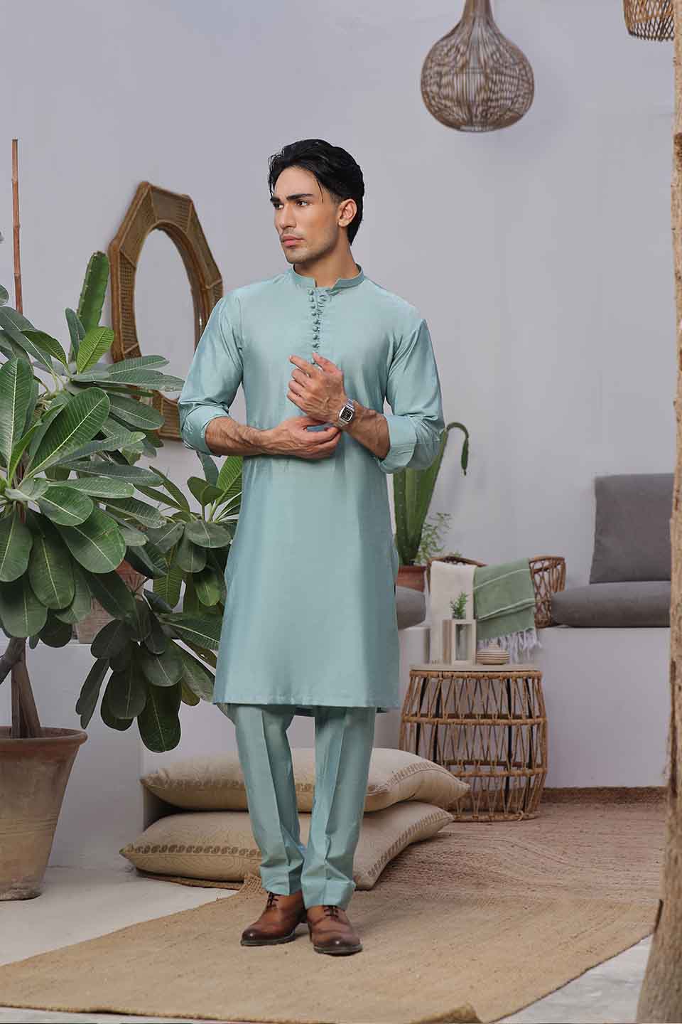 FANCY KURTA PYJAMA GREEN