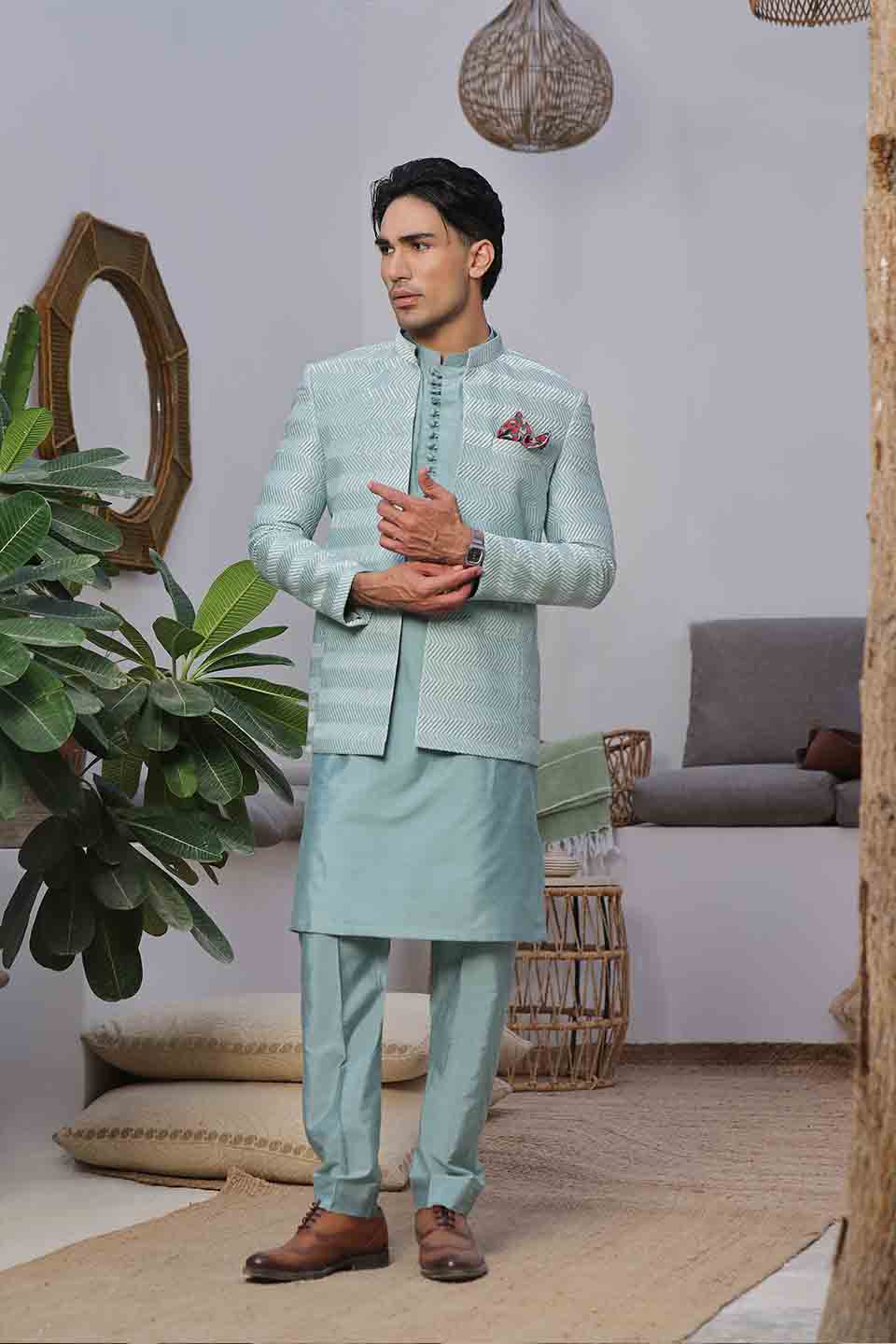 Kurta Pyjama with Prince Coat Combine Set