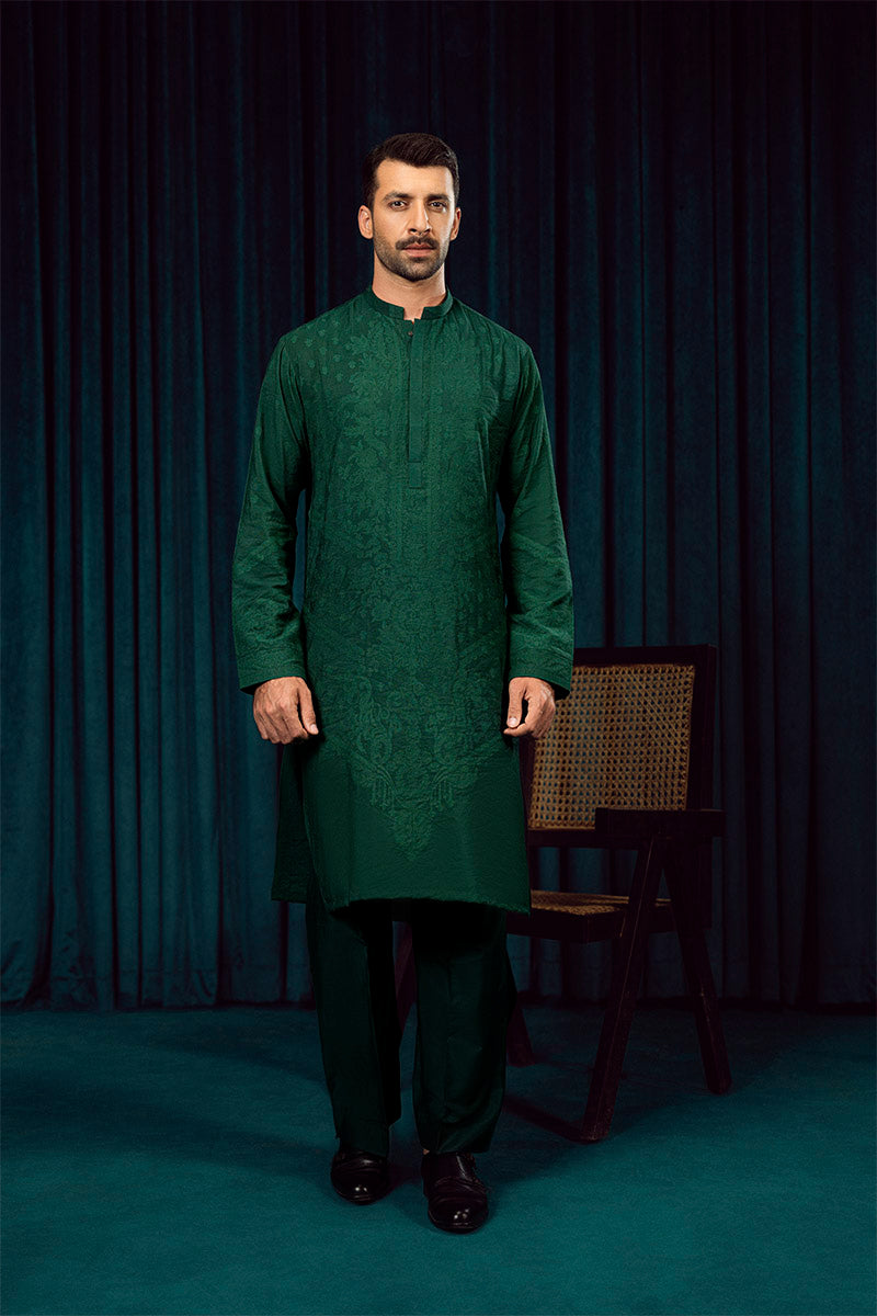 FANCY KURTA PYJAMA EMERALD GREEN 25015