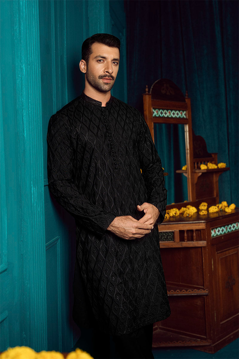 FANCY KURTA PYJAMA BLACK 25014