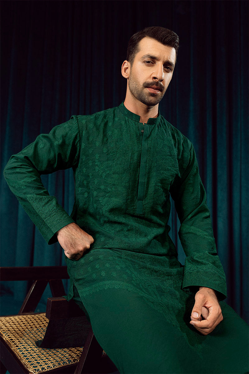 FANCY KURTA PYJAMA EMERALD GREEN 25015