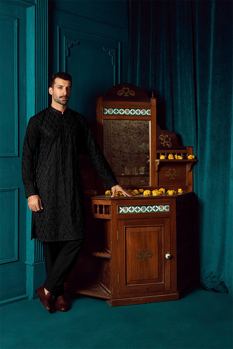 FANCY KURTA PYJAMA BLACK 25014