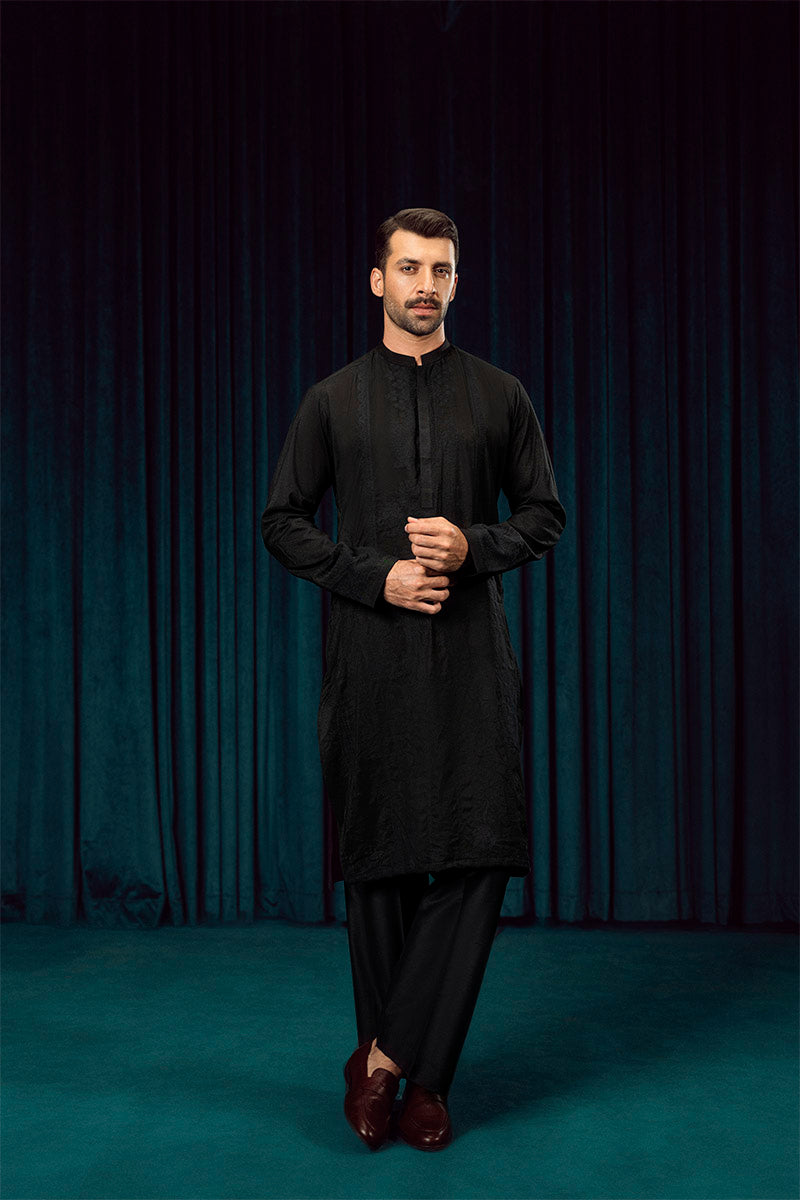 FANCY KURTA PYJAMA BLACK 25015