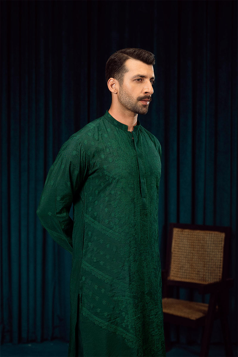 FANCY KURTA PYJAMA EMERALD GREEN 25015