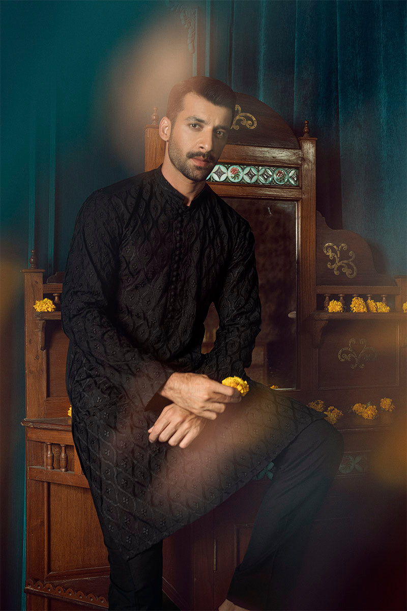 FANCY KURTA PYJAMA BLACK 25014