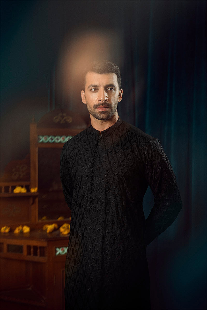 FANCY KURTA PYJAMA BLACK 25014